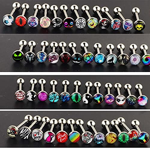 50-100pcs Surgical Steel Fancy Words Tongue Ring Logo Barbell Bars 14 Gauge Tongue Piercing Lot 5/8" - color: 100pcs
