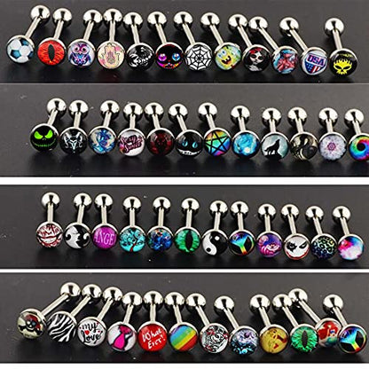 50-100pcs Surgical Steel Fancy Words Tongue Ring Logo Barbell Bars 14 Gauge Tongue Piercing Lot 5/8" - color: 100pcs