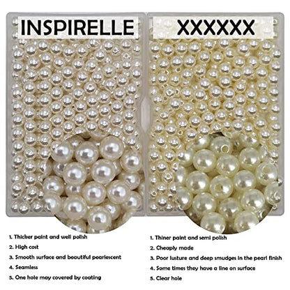 INSPIRELLE 1200pcs 8mm White Art Faux Pearl Beads ABS Round Loose Spacer | for DIY Craft Necklaces Bracelets Jewelry Making - color: White, size: 8mm