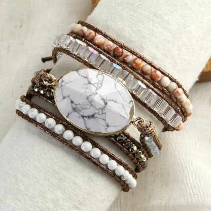 Women Wrap Bracelets Boho Natural Stone Jasper Turquoises Strand Bracelet Jewelry Collection - color: White Turquoise