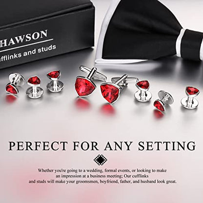 Swarovski Crystal Cuff links and Tuxedo Studs for Men in Gift Box, Birthday Christmas Valentines Day Gifts, Mens Jewelry or Accessories for Wedding Party