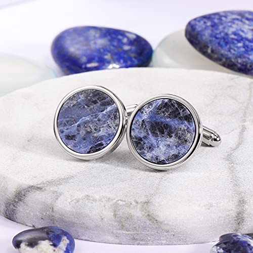 HAWSON Fashion Mother-of-Pearl Tuxedo Shirt Button and Cufflink Set, Specially Designed for Wedding Business - color: Silver Tone- Blue Vein
