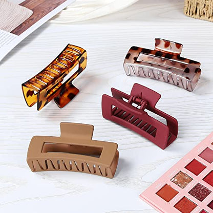 Mandydov 8 Pcs Large Hair Claw Clips 4.1 Inch Non-slip Big Square Matte Claws Leopard Print for Women, Strong Hold Banana Clips for Thick Thin Hair - color: Leopard