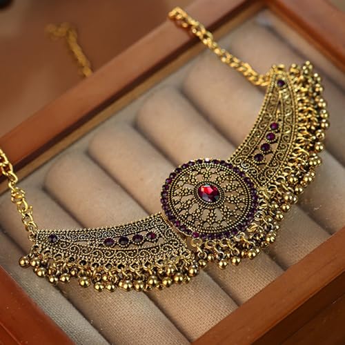 Frodete Indian Jewelry Sets for Women Traditional Bohemian Wedding Jewelry Set Indian Dresses for Women Oxidized Ethnic Party Prom Wear - color: C2:red indian necklace earring sets