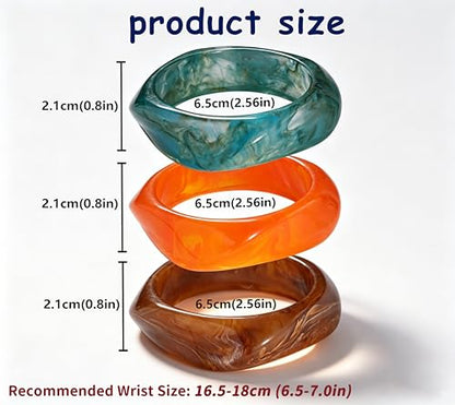 FAXHION Chunky Resin Acrylic Bangle Bracelets for Women, Colorful Wide Geometric Bangles Set, Statement Stackable Bracelet Jewelry Gift - color: Orange