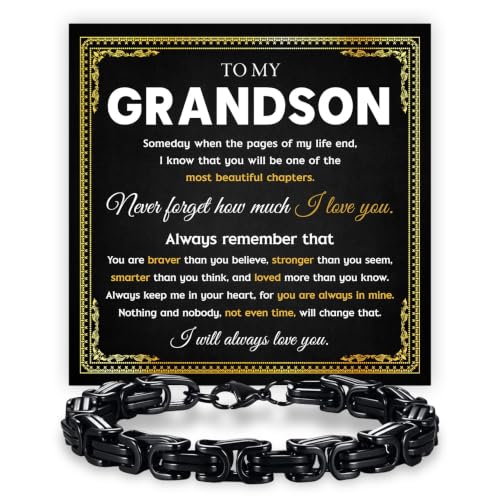 Grandson Gifts from Grandma Grandpa, Black Stainless Steel Bracelet with Meaningful Message Card, Birthday Gift for Grandson, Graduation Christmas Gift, Inspirational Keepsake Jewelry for Men - color: Grandson #7