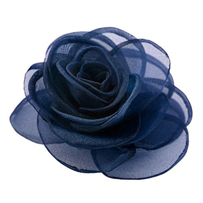 Rose Flower Hair Clips, Brooches, and Pins with Blue Accent | Versatile Floral Accessories for Women - color: Blue