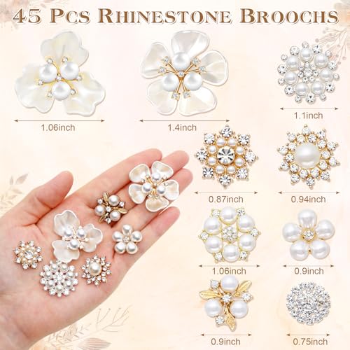 Sureio 45 Pcs Pearl Rhinestone Brooch Lapel Pin Set - color: White