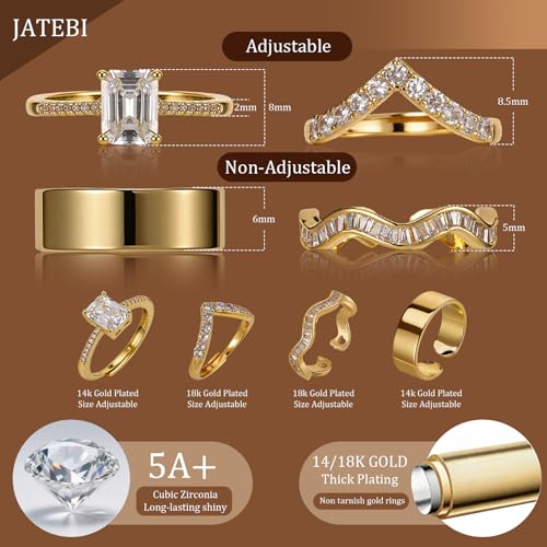 JATEBI Stackable Rings for Women 14K Gold Plated Kunckle Rings Set | Dainty Simple Trendy Adjustable Rings Perfect for Stacking Layering on Thumb and Knuckle 4 Pcs