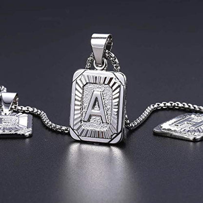 Trendsmax Initial Letter Pendant Necklace Mens Womens Capital Letter White Gold Plated A Z Stainless Steel Box Chain 22inch - style: A Letter