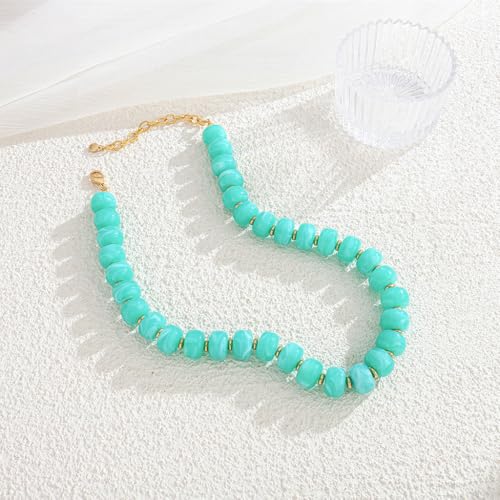 Chunky Beaded Necklace for Women Trendy Multicolor Resin Beads Choker Necklaces Boho Summer Statement Necklace Chunky Heart Jewelry - color: Bead necklace-lake blue