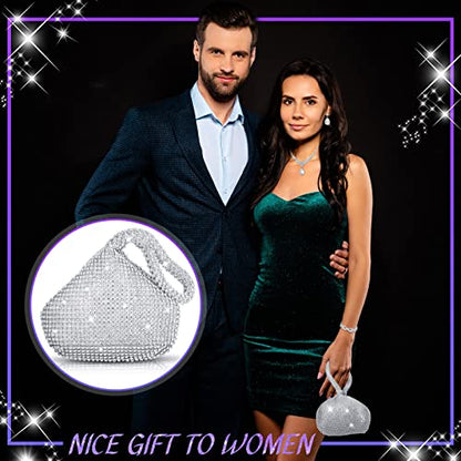 4 Pcs Silver Clutch Purse Jewelry Set for Women Rave Accessories Evening Rhinestone Purse Silver for Bride Wedding - style: Modern Style
