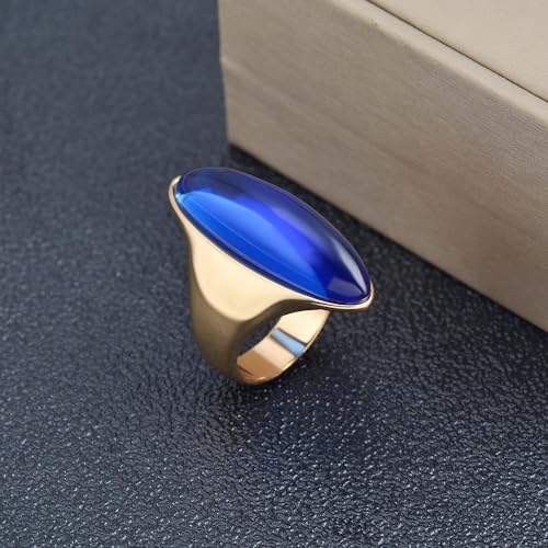 HAIXIAN Exaggerated Gemstone Ring,Big 14K Gold Plated Eye Shape Stone Chunky Statement Ring,Cocktail Party Ring Jewelry Gift for Women - color: A05_Blue