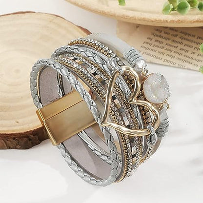 Long tiantian Boho Leather Wrap Bracelets Gifts Trendy Stuff Layered Bangles Bracelets for Women Modern Stackable Infinity Bracelets Bohemian Jewelry Gifts for Women Birthday Gifts - color: B1:bracelets for Women Trendy(gold Heart)