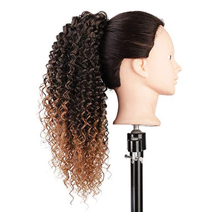Vigorous Ponytail Extension 14Inch Drawstring Ponytail for Black Women Short Fluffy Afro Kinky Curly Pony Tails Hair Extensions (1B/30#) - color: Mix Brown(1B/30#)