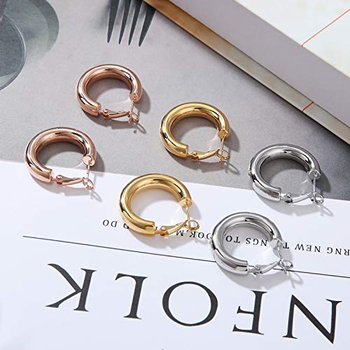 sovesi Chunky Hoop Earrings for Women, 14K Gold Plated Thick Hoops | 5mm Thick Hollow Tube Chunky Lightweight Hypoallergenic Hoop Earrings for Women - style: Silver and Rose Gold 25MM