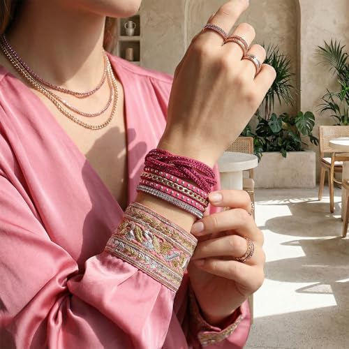 Long tiantian Leather Wrap Bracelets for Women Boho Multi Layered Bracelets Western Jewelry Hot Pink Accessories Birthday Gifts - color: 2287 hotpink