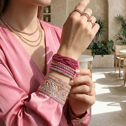 Long tiantian Leather Wrap Bracelets for Women Boho Multi Layered Bracelets Western Jewelry Hot Pink Accessories Birthday Gifts - color: 2287 hotpink