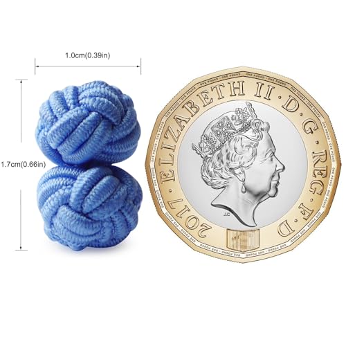HONEY BEAR Round Silk Knot Elastic Fabric Cufflinks for Men Women 1 Pair | Wedding Business, Tarnish-Resistant, for Groomsmen, Father, Husband, Wife, Anniversary, and Formal Events - style: Blue