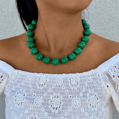 JNF Chunky Beaded Necklaces Women Large Big Ball Bead Choker Necklace Bold Statement Beads jewelry Gift - color: green beaded
