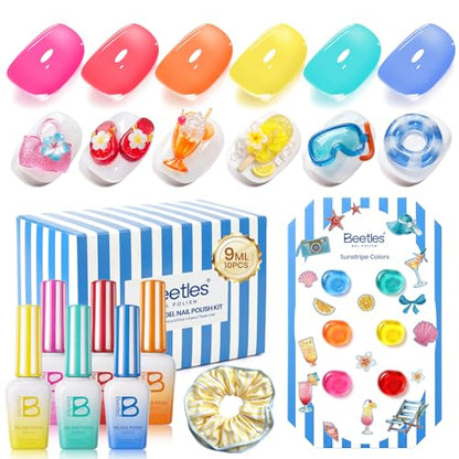 Beetles Neon Gel Nail Polish Set, 9ML 6 Colors Specials Jelly Gel | Sheer Gel Nail Kit with Sticker Nail Accessories Soak Off UV Salon DIY at Home Manicure Gift for Women - color: Sunstripe