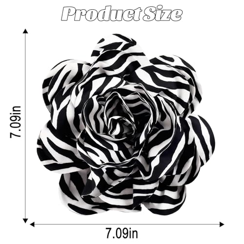PLwelth Large Flower Brooch Pins Floral Hair Clips for Women Lapel Pins for Dress Clothes Suits Wedding Party Jewelry Gifts - color: Zebra-Black and White
