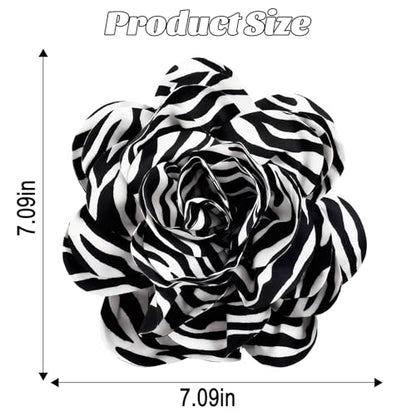 PLwelth Large Flower Brooch Pins Floral Hair Clips for Women Lapel Pins for Dress Clothes Suits Wedding Party Jewelry Gifts - color: Zebra-Black and White