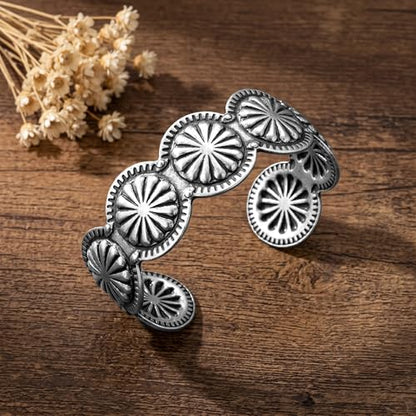 Western Bracelets for Women, Vintage Silver tone Cuff Bracelet, Rustic Country Concert Fashion Jewelry Boho Accessories Stacking Rodeo Gifts