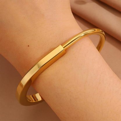 Gold Bracelet for Women Lock Inspired Design, Stainless Steel Open Cuff Bangle, Minimalist Statement Gift Jewelry