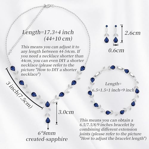 GZWHD Wedding Jewelry Sets for Bride Bridesmaid Women Cubic Zirconia Necklace Earrings Bracelet Set Gift for Mother Friend Wife Daughter Sister Party Prom Jewelry - color: Blue