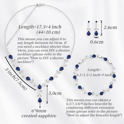 GZWHD Wedding Jewelry Sets for Bride Bridesmaid Women Cubic Zirconia Necklace Earrings Bracelet Set Gift for Mother Friend Wife Daughter Sister Party Prom Jewelry - color: Blue