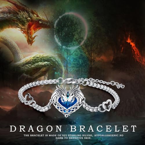 Animal Bracelet for Women 925 Sterling Silver Celtic Dragon/Horse/Wolf Bracelet Adjustable Bracelet Cute Animal Jewelry Gift for Women - style: 01-Celtic Dragon Bracelet