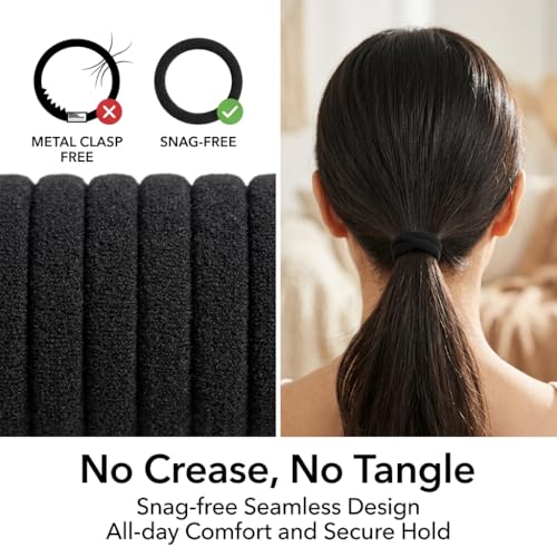 Black Hair Ties No Damage No Pull 100PCS Extra Thick Elastics Hair Bands Large Ponytail Holders for Women Girls Thick Heavy Curly Hair