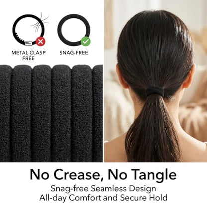Black Hair Ties No Damage No Pull 100PCS Extra Thick Elastics Hair Bands Large Ponytail Holders for Women Girls Thick Heavy Curly Hair