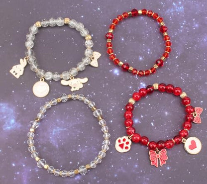 Cute Cartoon Charm Beaded Stretch Bracelet Set, Crystal Beads with Enamel Animal Charms - color: color-1