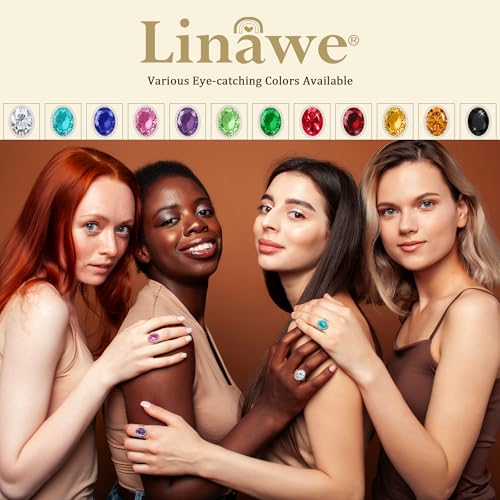 Linawe Costume Jewelry Adjustable Cocktail Ring for Women | Copper, Rhinestone, Cubic Zirconia, Oval, Fake Diamond, Crystal, Stone, Birthstone, Gemstone, Big, Chunky, Statement - color: Yellow Orange