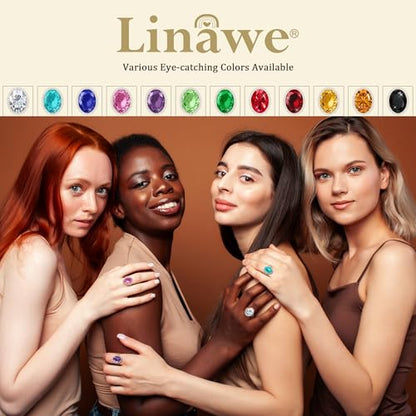 Linawe Costume Jewelry Adjustable Cocktail Ring for Women | Copper, Rhinestone, Cubic Zirconia, Oval, Fake Diamond, Crystal, Stone, Birthstone, Gemstone, Big, Chunky, Statement - color: Yellow Green