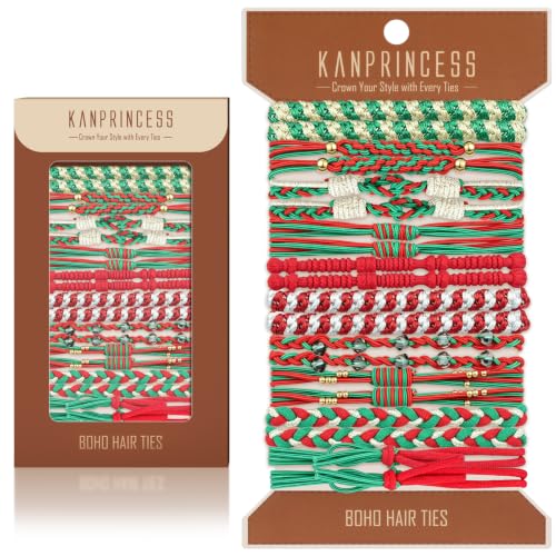 KANPRINCESS 20pcs Christmas Boho Hair Ties - 10 Styles | Elastic Hair Bands & Bracelets for Women's Thick or Thin Hair - No Damage - Christmas Gift For Girls Teens Women - color: Set18