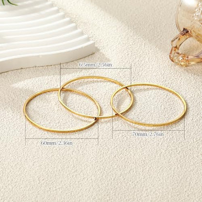 Awinesn 18K Gold Plated Bangles for Women Stainless Steel Glossy Stackable Thin Round Bracelets Solid Plain Polished Bangles Bracelets Set of 3 Jewelry for Women - size: 8.5 inches, style: classic-3-G