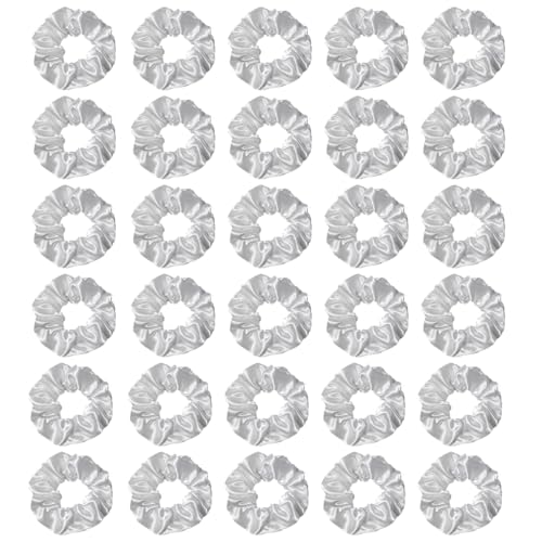Silk Hair Ties Ponytail Holder Hairs Bow Ropes Elastics Hairtie Accessories Wide 0.8inch on Hair No Damage No Crease for Women Curly Thick Wavy Hair(30Pcs White) - color: White