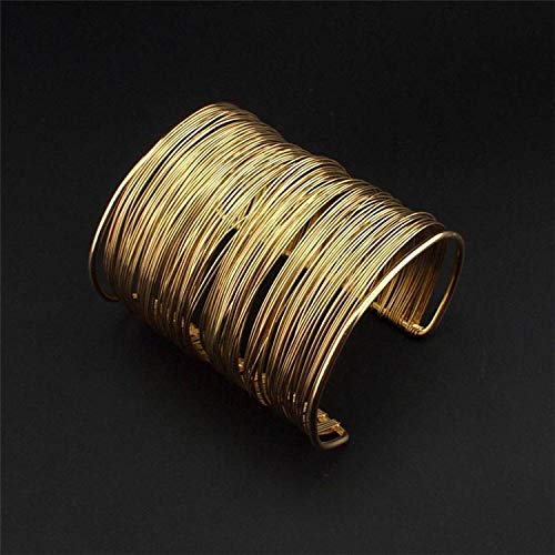 COLORFUL BLING Punk Alloy Hollow Geometric Smooth Polished Gold Hoop Open Cuff Wide Bracelet Bangle Wrist Jewelry for Women Lady - color: gold wire