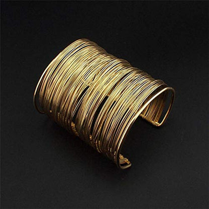 COLORFUL BLING Punk Alloy Hollow Geometric Smooth Polished Gold Hoop Open Cuff Wide Bracelet Bangle Wrist Jewelry for Women Lady - color: gold wire