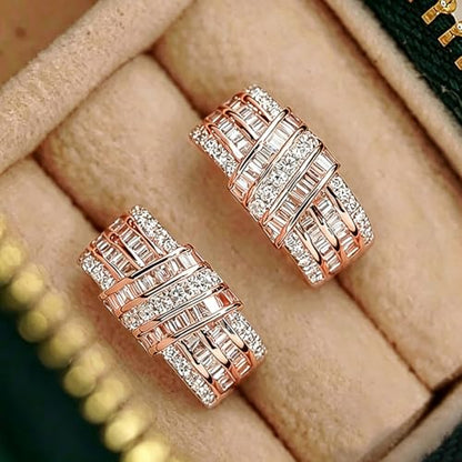 Modern Fashion Women Hoop Earrings Full Crystal CZ Wedding Trendy Jewelry - color: Rose Gold Color