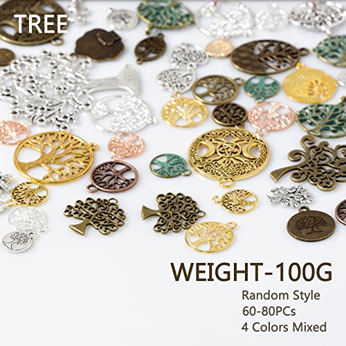 stino 100 G Mixed Style Metal Charms for Jewelry Making, Bulk Silver & Gold Plated, for Bracelet, Necklace, Earrings DIY Crafts - style: Tree of Life