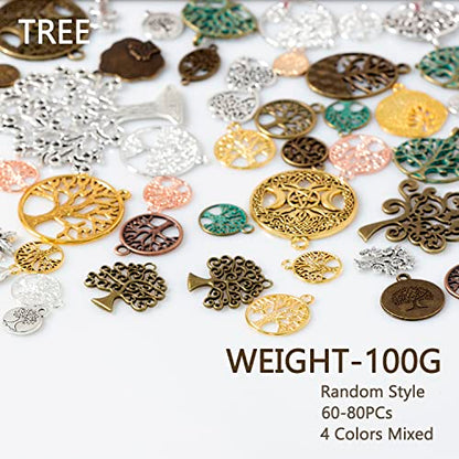 stino 100 G Mixed Style Metal Charms for Jewelry Making, Bulk Silver & Gold Plated, for Bracelet, Necklace, Earrings DIY Crafts - style: Tree of Life