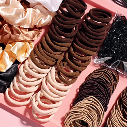 YANRONG 1159PCS Hair Accessories for Woman Set Seamless Ponytail Holders Variety Hair Scrunchies Hair Bands Scrunchy Hair Ties For Thick and Curly (Brown) - color: Brown