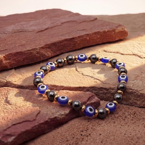 Fesciory Evil Eye Bracelet for Women, Gold Plated Adjustable Chain Jewelry | Blue Evil Eye Charm Bracelet, Lucky Amulet Symbolism, Dainty Adjustable Chain, Daily wear, Jewelry gifts - color: Blue-3