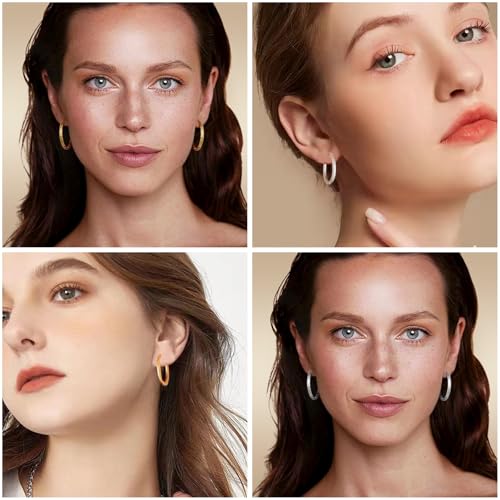 2 Pairs Gold/Silver Hoop Earrings For Women Set Trendy,14K Plated Gold Chunky Huggie Hoop Earings Pack,Oval Twisted Statement Silver Hoops,Fashion Jewelry Gift - color: 4) dapple hoop