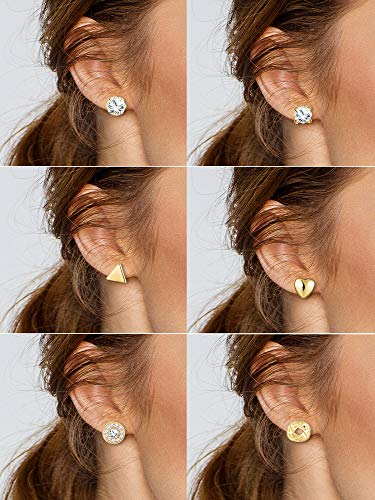 BBTO 24 Pairs Stud Earrings Crystal Pearl Earring Set Ear Stud Jewelry for Women Men - color: Gold