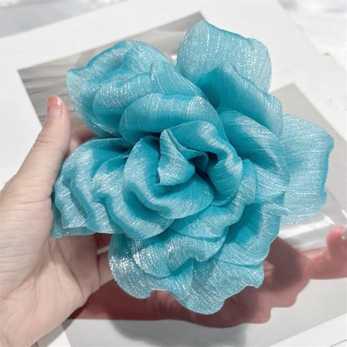 Flash Camellia Flower Brooch Pin for Women Men Elegant Texture Fabric Dahlia Rose Floral Brooches Lapel Pins Dainty Wedding Holiday Party Costume Dress Accessories Jewelry - color: Cyan